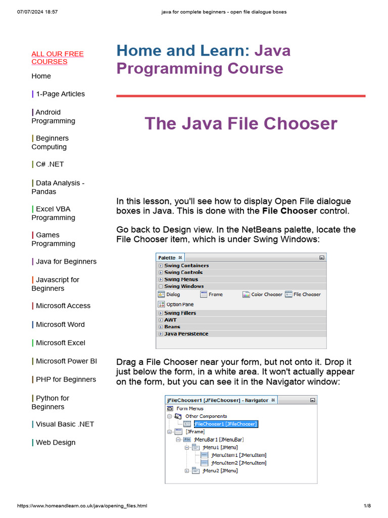 Java For Complete Beginners - Open File Dialogue Boxes | PDF | Java ...