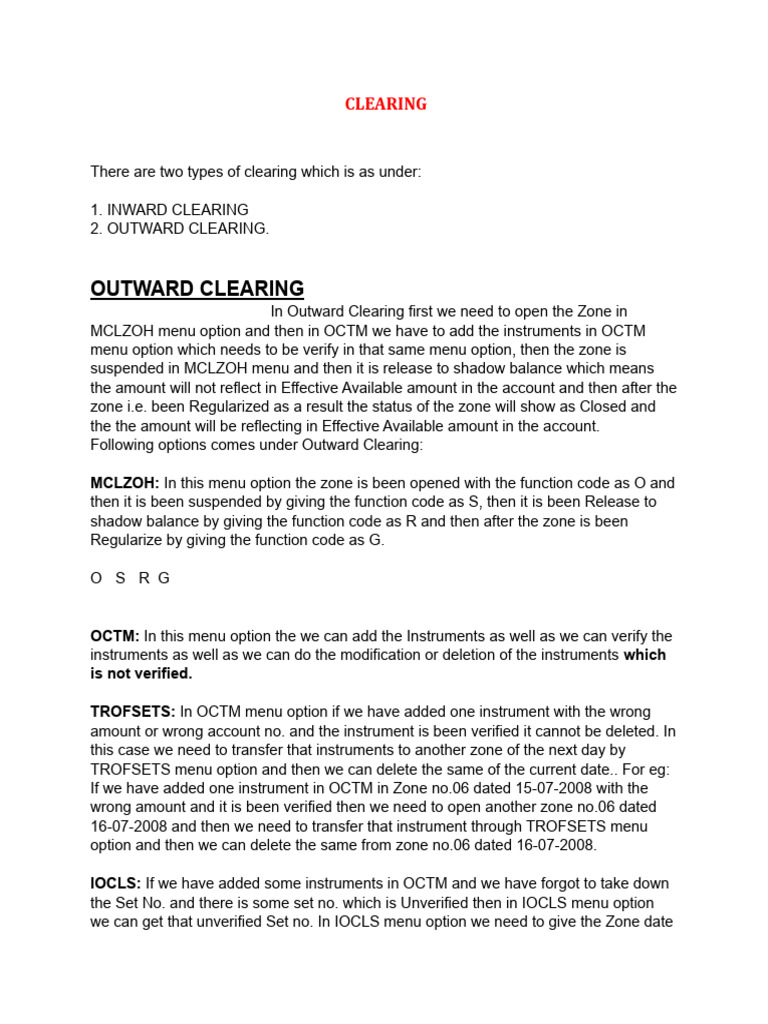 Outward and Inward Clearing Process Guide | PDF | Financial Services ...