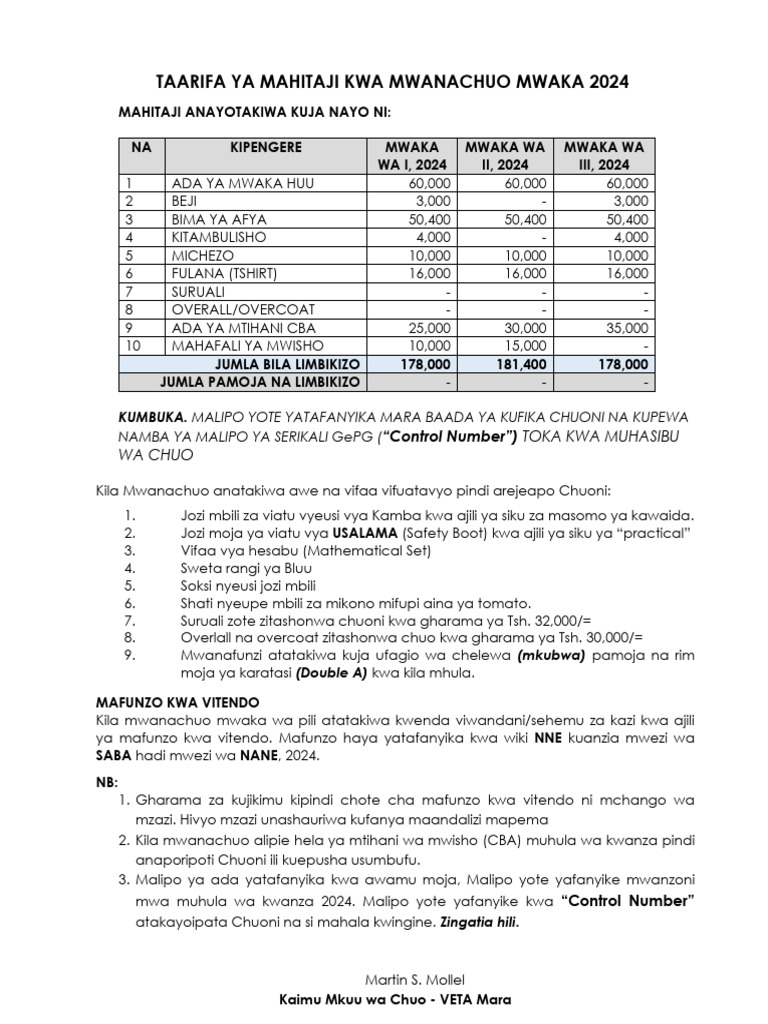 Mara vtc joining instructions pdf
