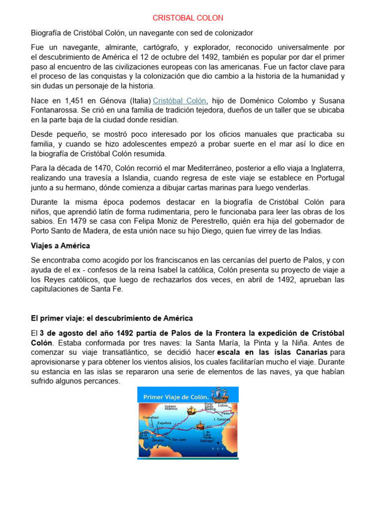Cristobal Colon | PDF | Cristobal colon | Edad del descubrimiento