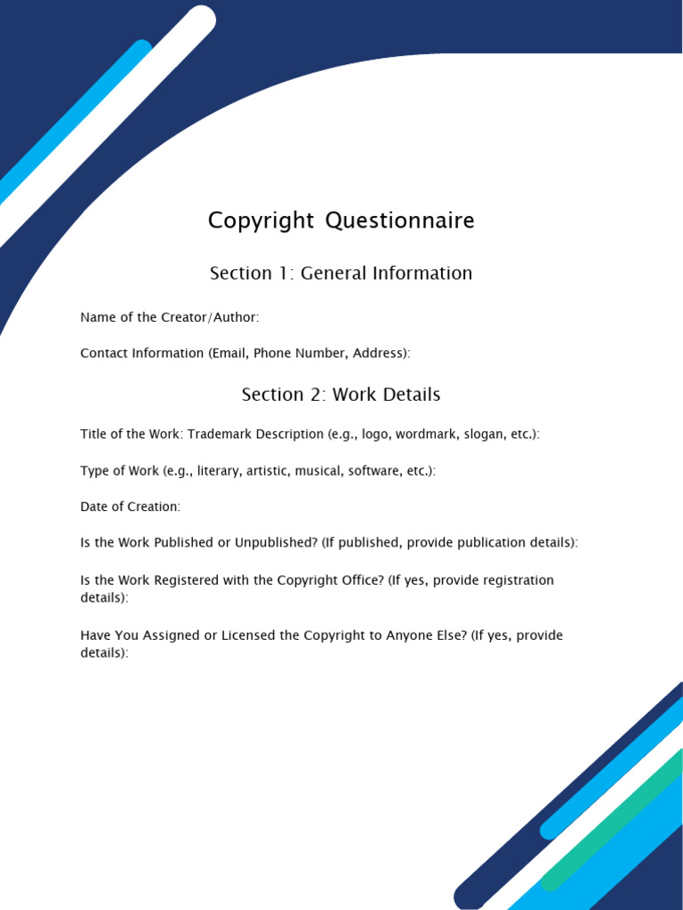 Copyright Ownership Questionnaire | PDF | Copyright | Trademark