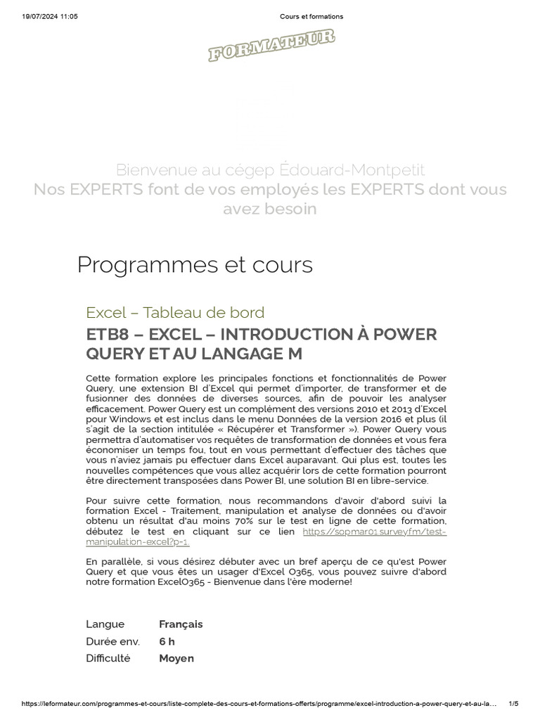Formation Power Query pour Excel | PDF | Microsoft Excel | Informatique