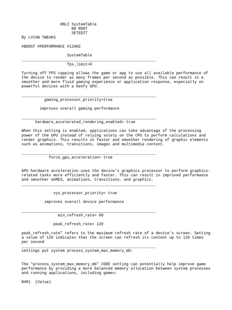 Gamingcodesboostperformance lycantweaks 120fps pdf graphics