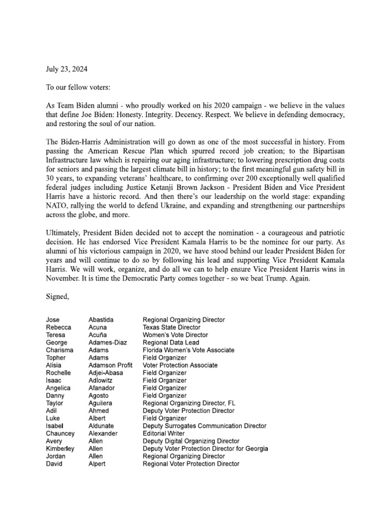 Letter From Biden Alum | PDF