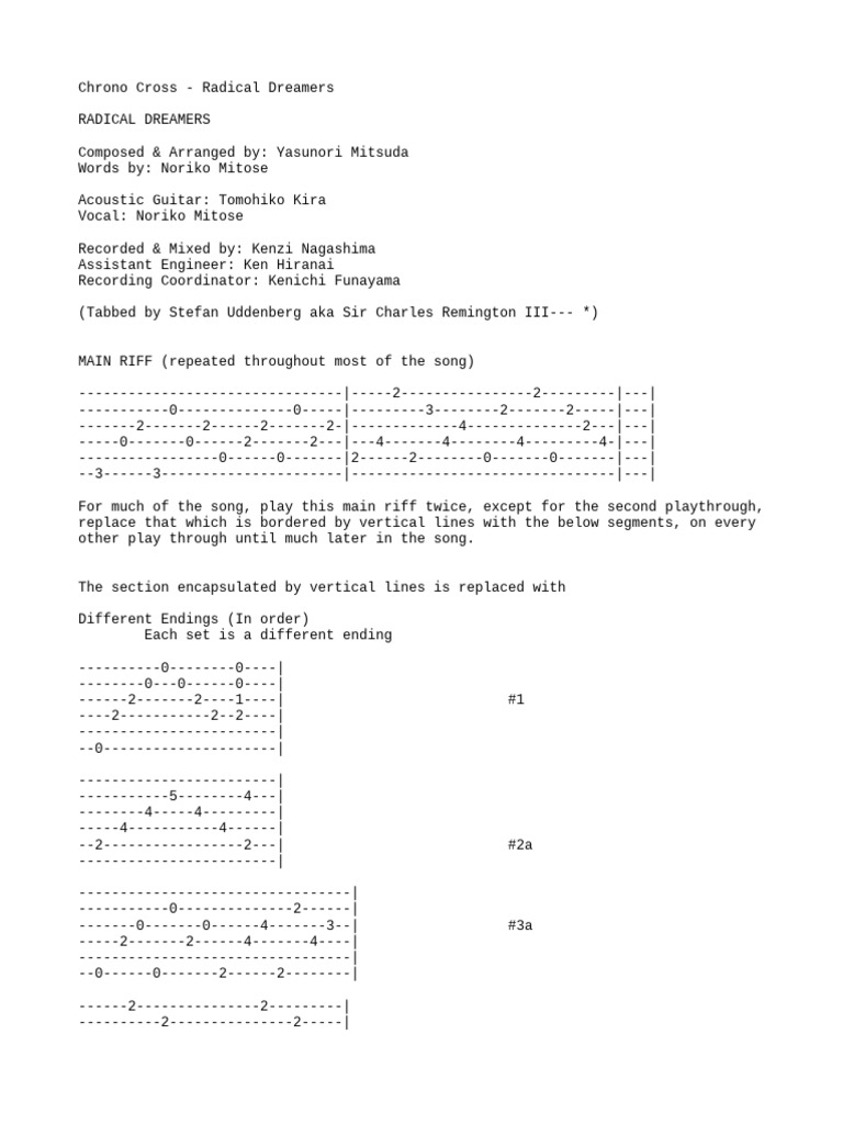 Radical Dreamers Guitar Tab Guide | PDF | Square Enix | Square Enix ...