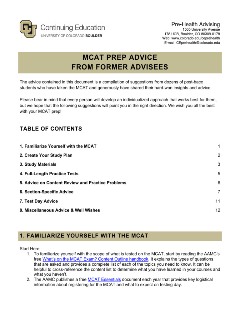 Essential MCAT Prep Tips and Resources | PDF | Medical College ...