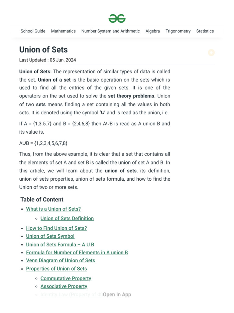 Union of Sets _ Formula, Examples & Venn Diagrams for Union of S | PDF ...