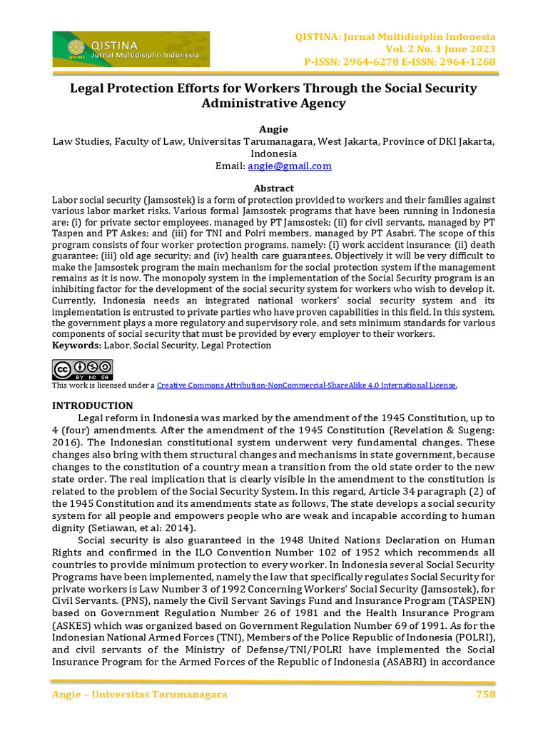 Legal Protection for Workers' Social Security | PDF | Employment | Welfare
