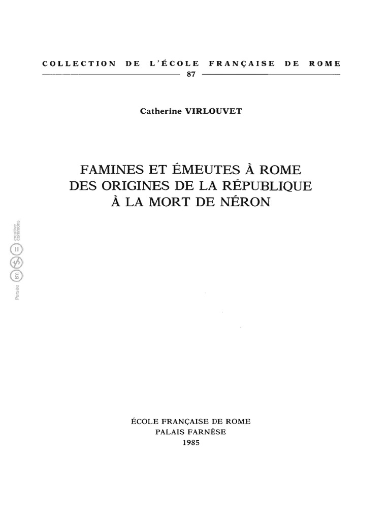 Famines Et Émeutes À Rome Des Origines de La République À La Mort | PDF
