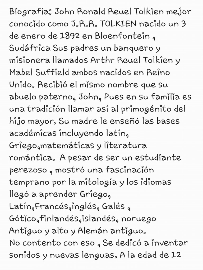 Biografía JRR Tolkien - 240407 - 223632 | PDF