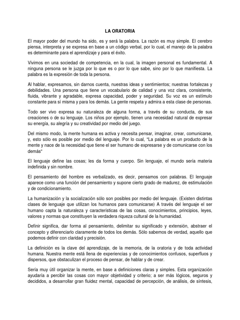 Importancia de la Oratoria y Comunicación | PDF | Pensamiento | Hablar ...