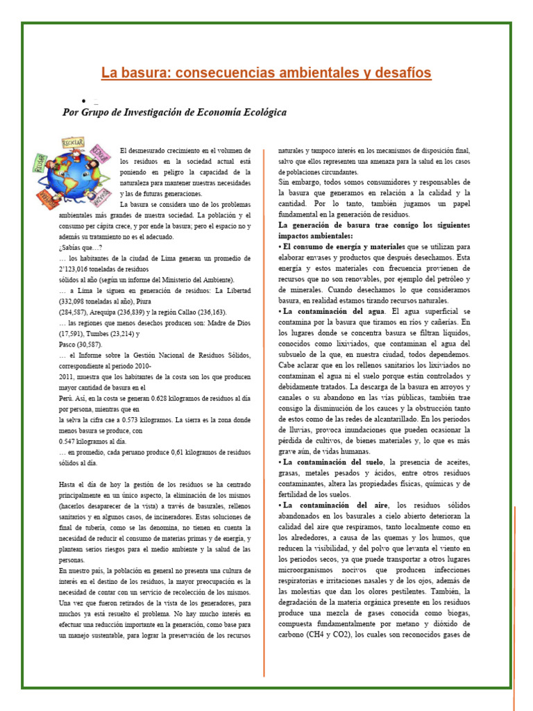 La Basura Consecuencias Abientales | PDF | Residuos | Reciclaje
