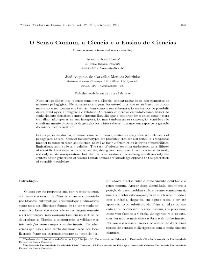 Senso Comum e Ensino de Ciências | PDF | Conhecimento | Science