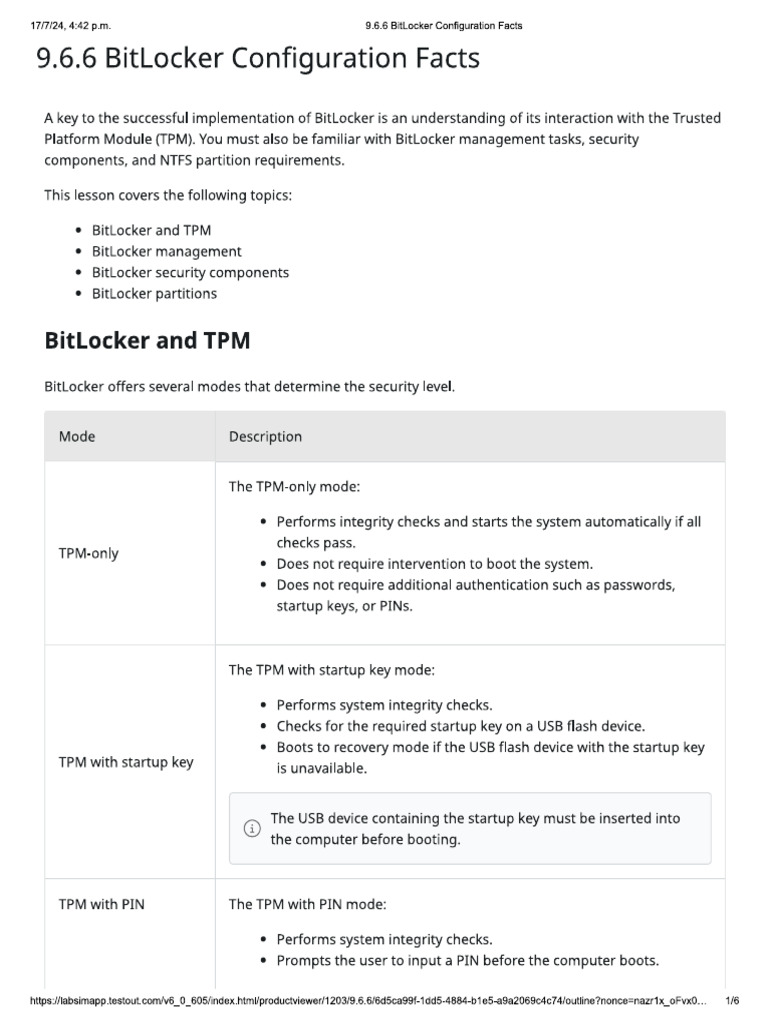 BitLocker Configuration Facts | PDF