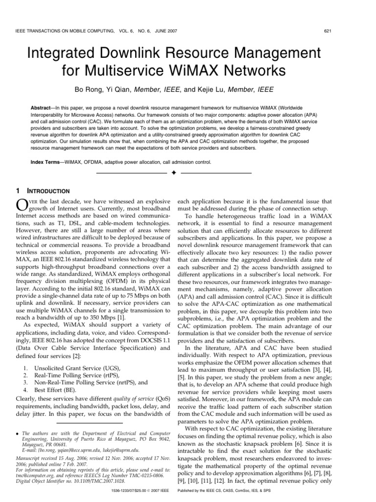 WiMAX Downlink Resource Management | PDF | Duplex (Telecommunications ...