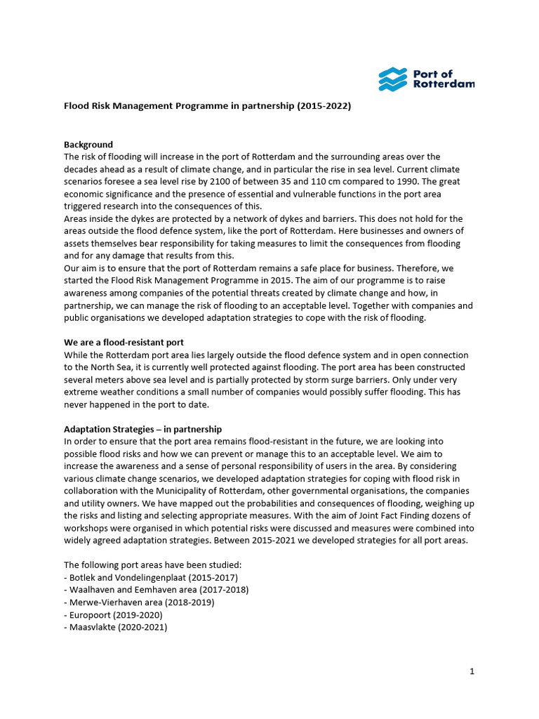 Flood Risk Management Programme Port Of Rotterdam Authority Short