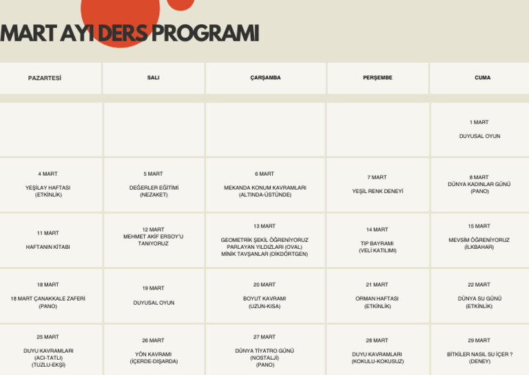 Mart Ayi Ders Programi | PDF