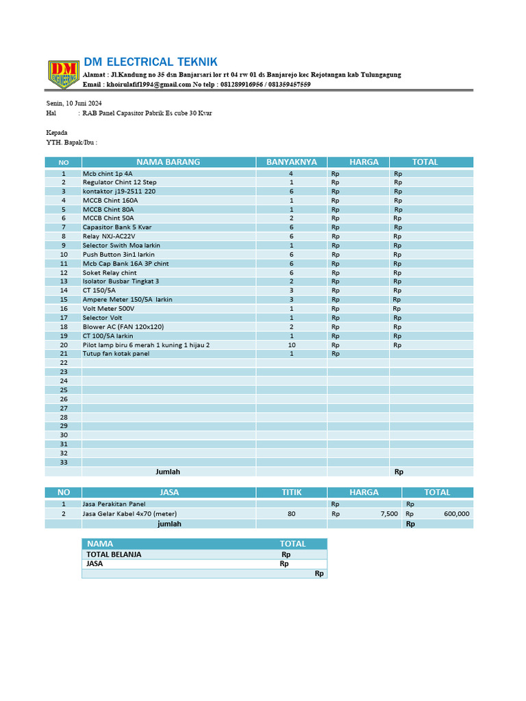 RAB Panel Capasitor Pabrik Es Cube 30 Kvar Kirim Surabaya | PDF