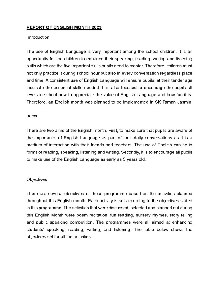 Report English Pdf English Language Preschool