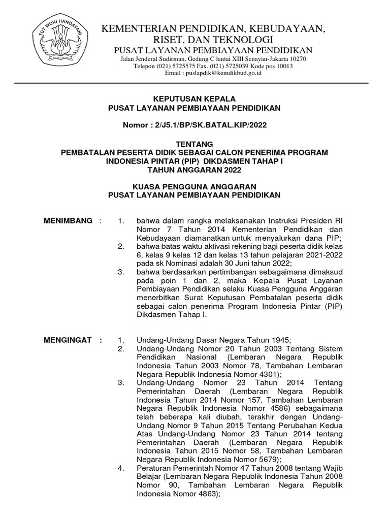 Sk pembatalan peserta didik sebagai calon penerima program indonesia