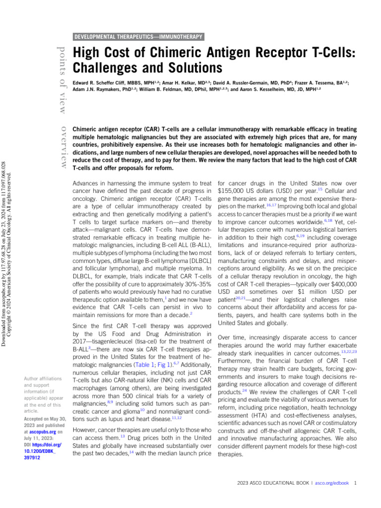 Cliff Et Al 2023 High Cost of Chimeric Antigen Receptor T Cells ...