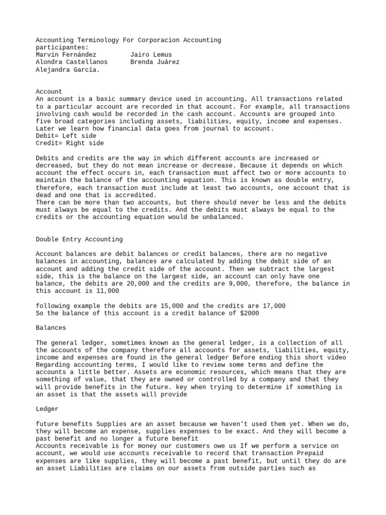 Essential Accounting Terms Explained | PDF | Debits And Credits ...