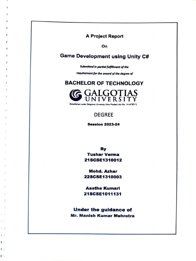 Game Development Project Report in Unity | PDF | Software Development ...