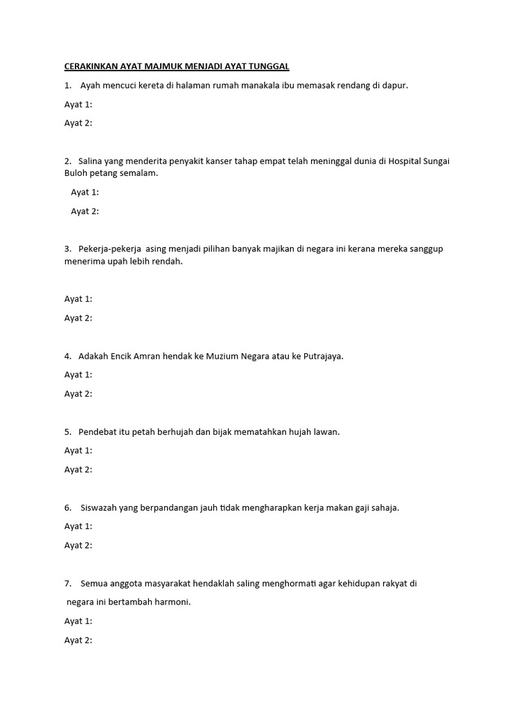Latihan Cerakin Ayat Majmuk | PDF
