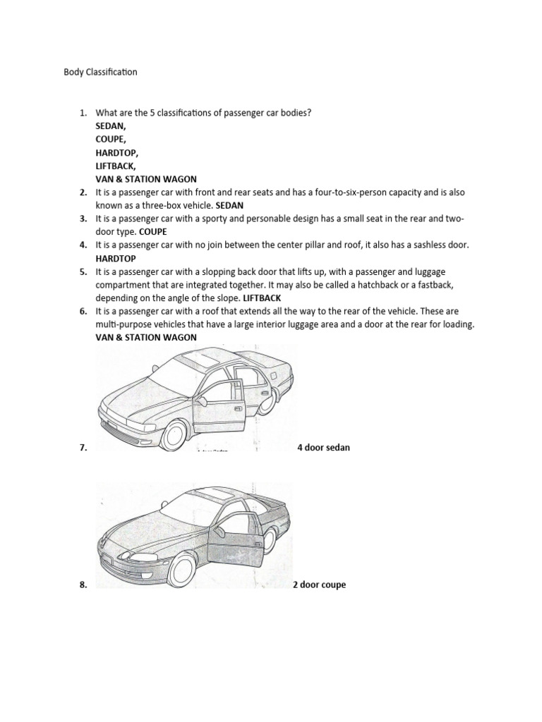 Body Classification | PDF | Sedan (Automobile) | Vehicles