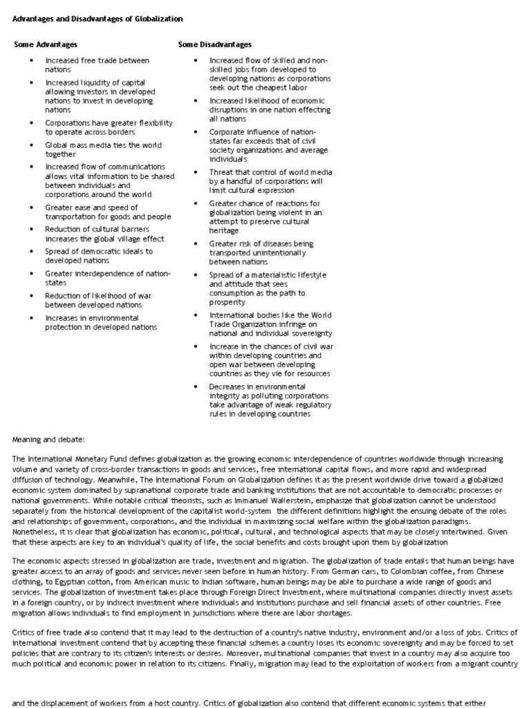 Globalization: Pros and Cons Explained | PDF | Trade Agreements | Free ...
