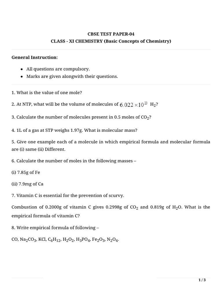 Test Paper 4 | PDF | Molecules | Mole (Unit)