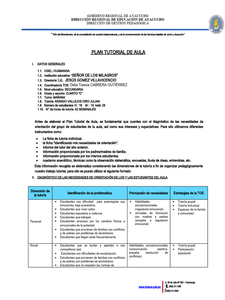Plan Tutorial de Aula - 2024 | PDF | Enseñando | Educación sexual