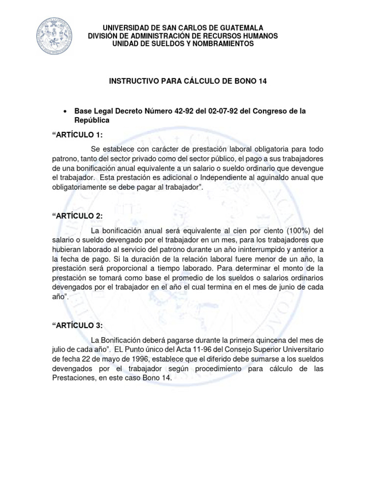 Instructivo para Calculo de Bono 14 | PDF | Salario