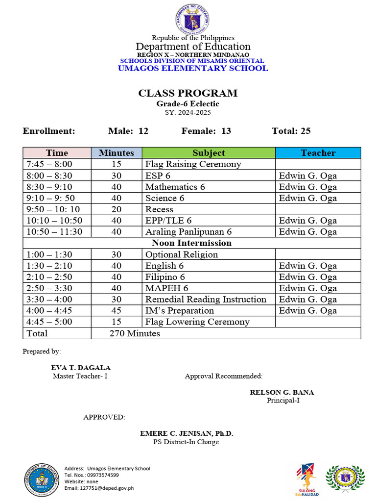 Edwin - Class Program | PDF