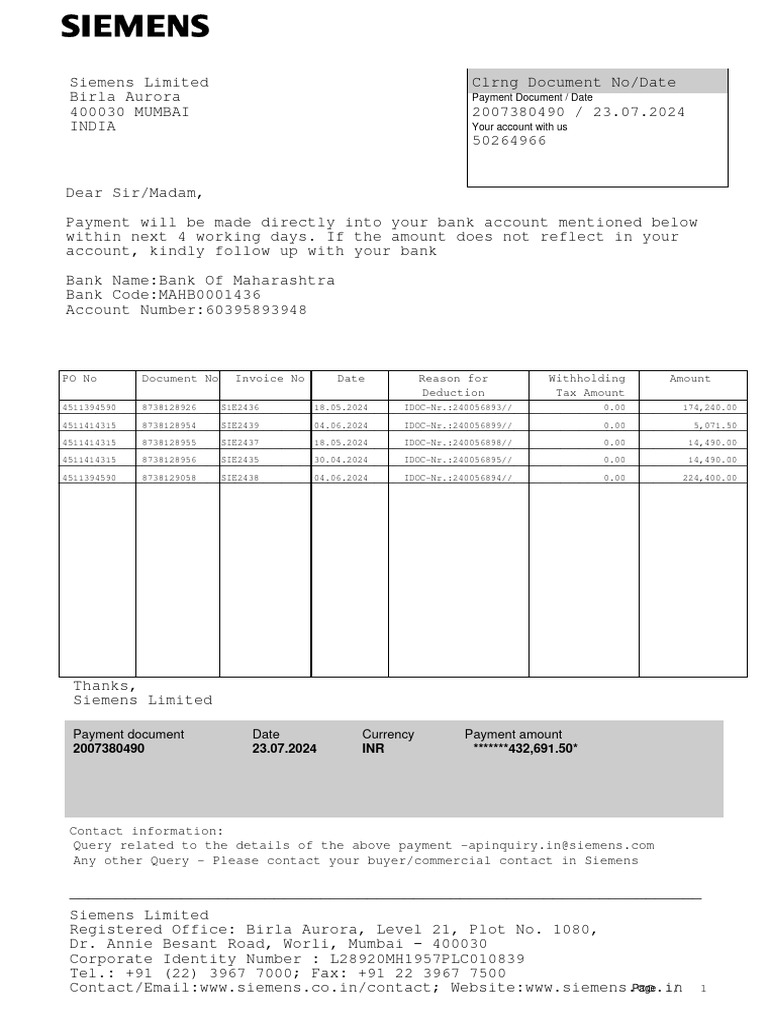 Payment Advice Note From 23.07.2024 | PDF
