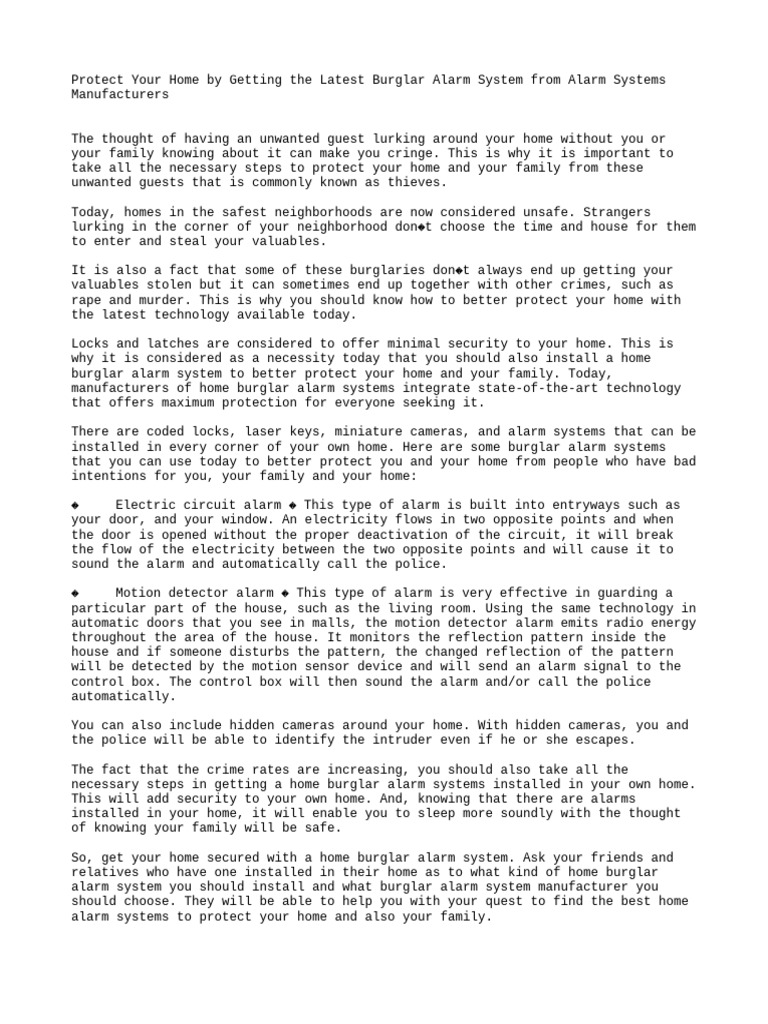 Top Home Burglar Alarm Systems Guide | PDF | Security Alarm | Measuring ...