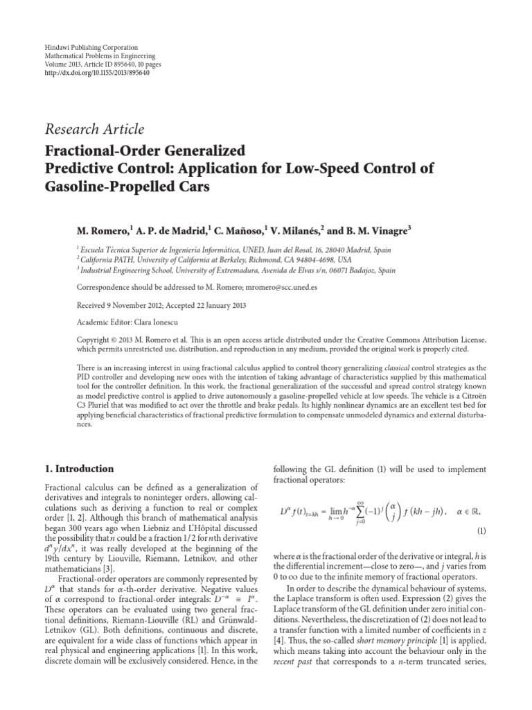 Fractional-Order Generalized Predictive Control AP | PDF | Applied ...