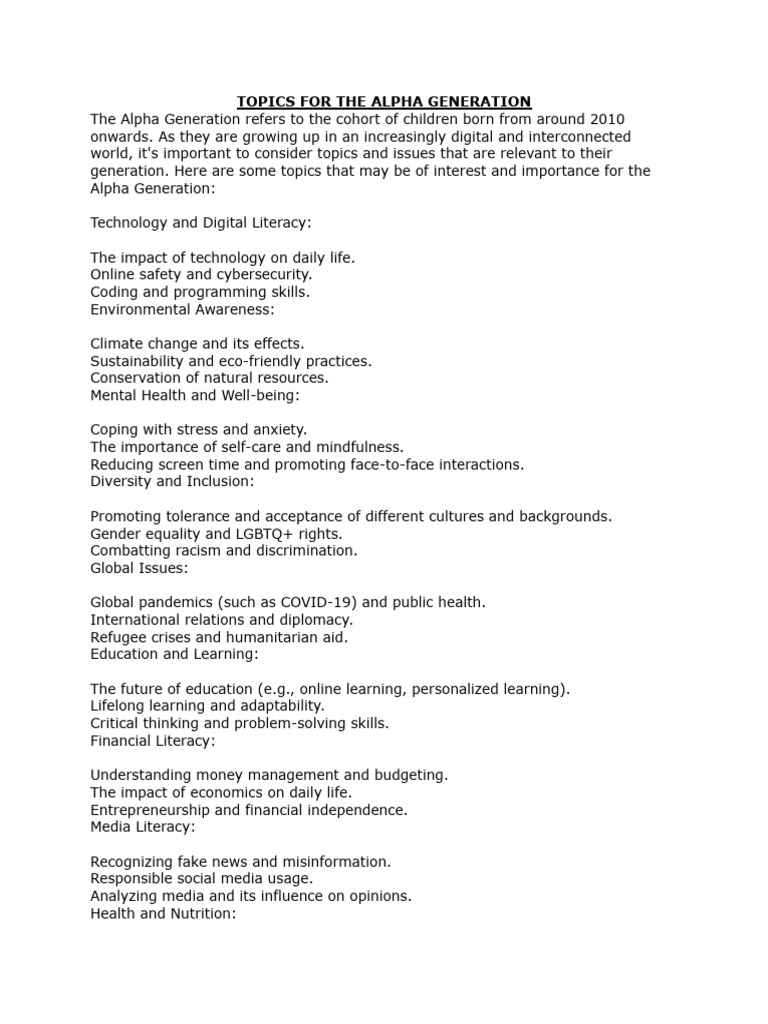 Key Topics for the Alpha Generation | PDF | Self-Improvement