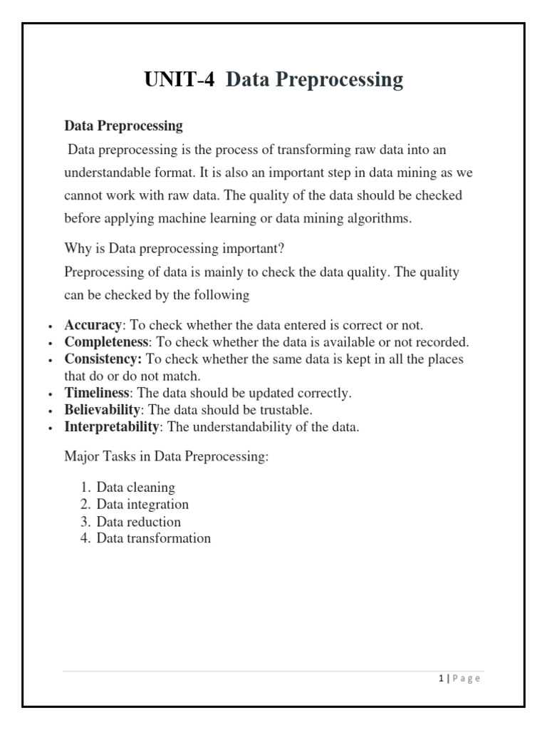 Study+Material+Unit 4+Data+Preprocessing+ | PDF | Data Compression | Data
