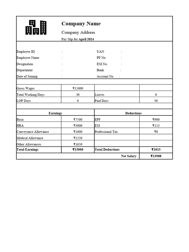 Salary Slip Template Excel PDF