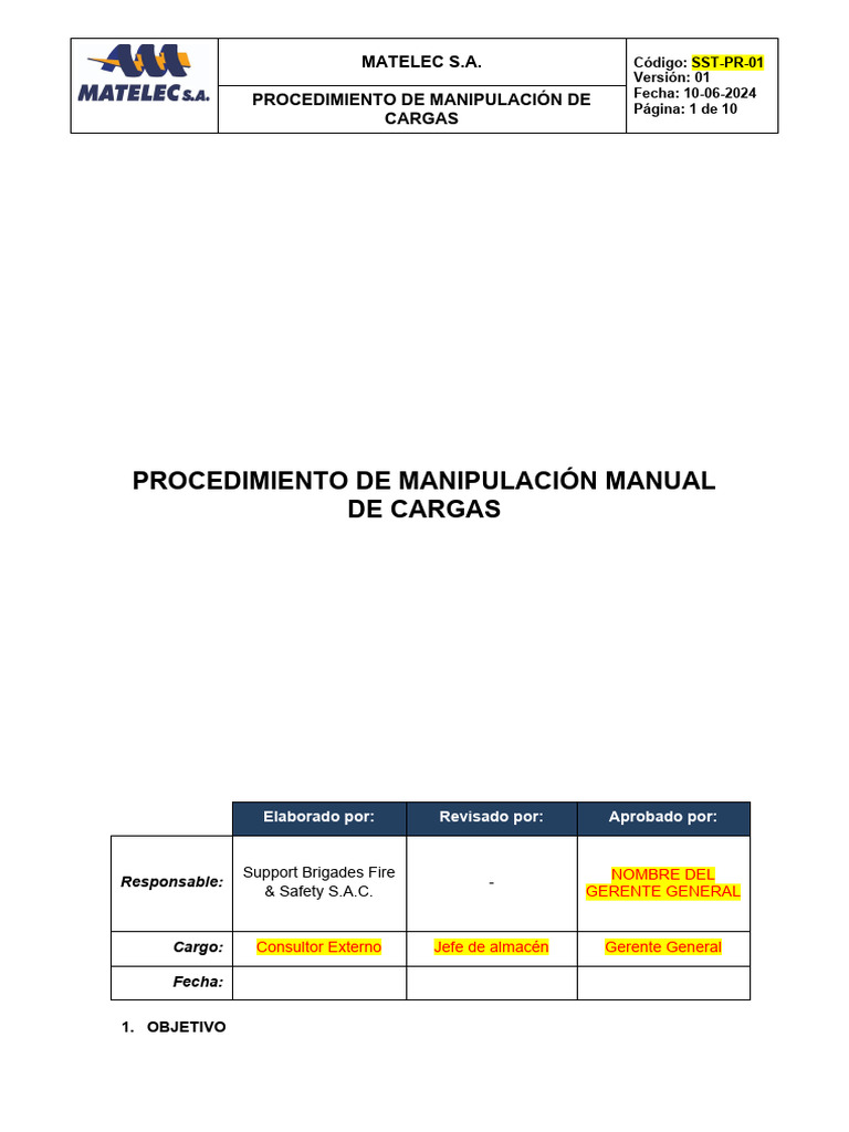 Procedimiento Manejo Manual de Cargas | PDF | Factores humanos y ...