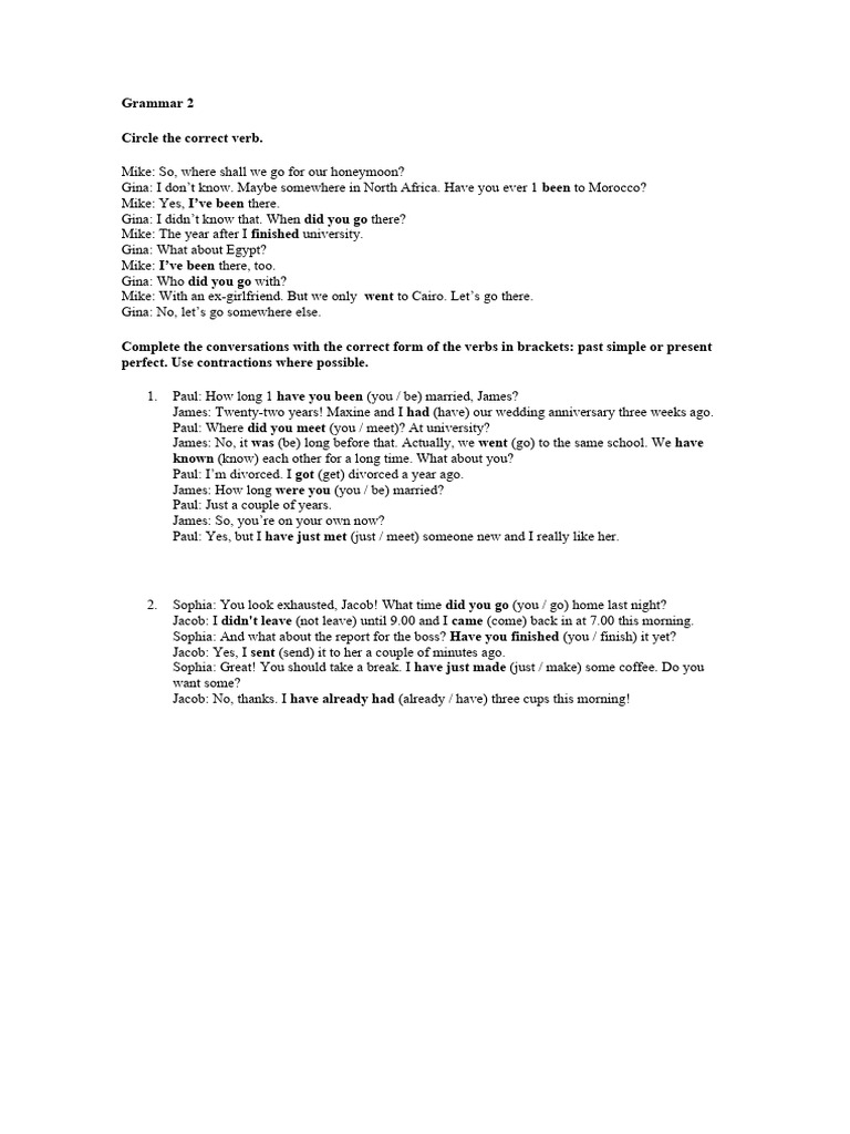 Grammar Exercises: Verb Tenses Practice | PDF | Language Mechanics ...