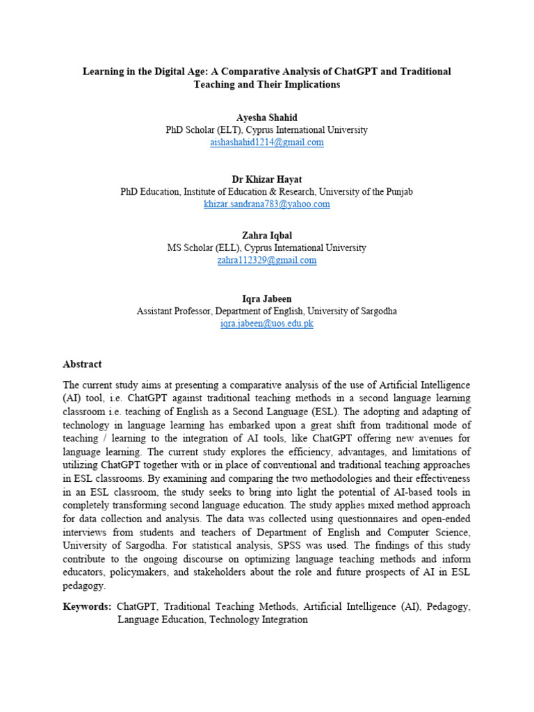 ChatGPT vs. Traditional ESL Teaching | PDF | Artificial Intelligence ...