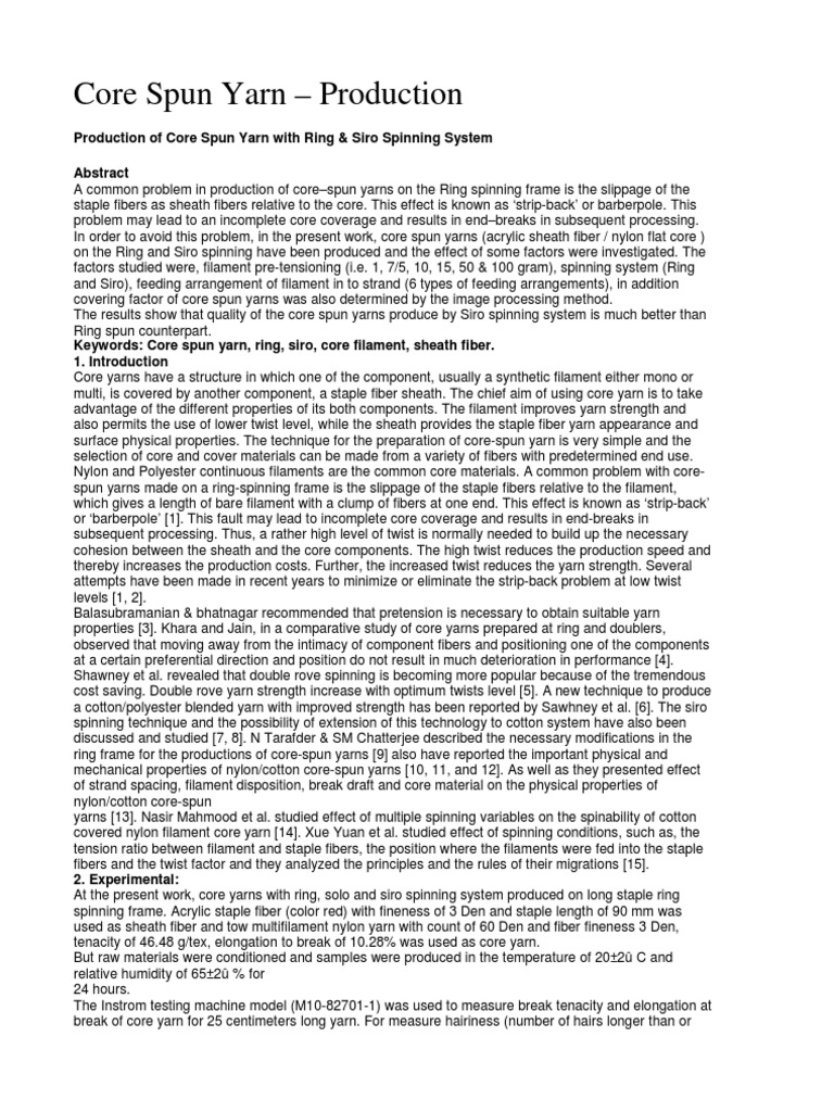 Core Spun Yarn - Production | PDF | Yarn | Spinning (Textiles)