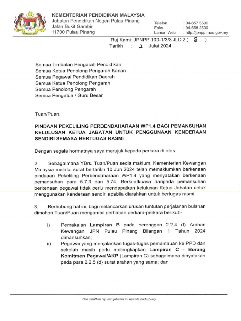 Pindaan Pekeliling Perbendaharaan WP1.4 Bagi Pemansuhan Kelulusan Ketua ...