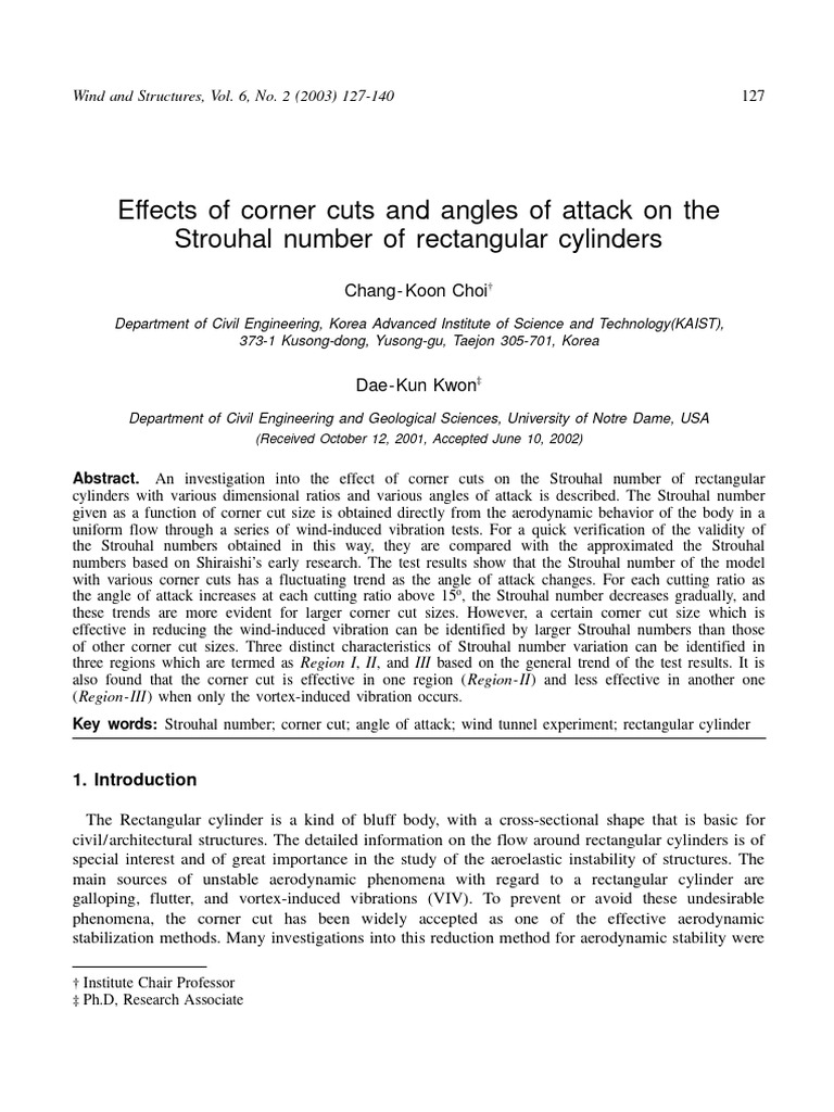Strouhal Number in Corner-Cut Cylinders | PDF | Vortices | Drag (Physics)