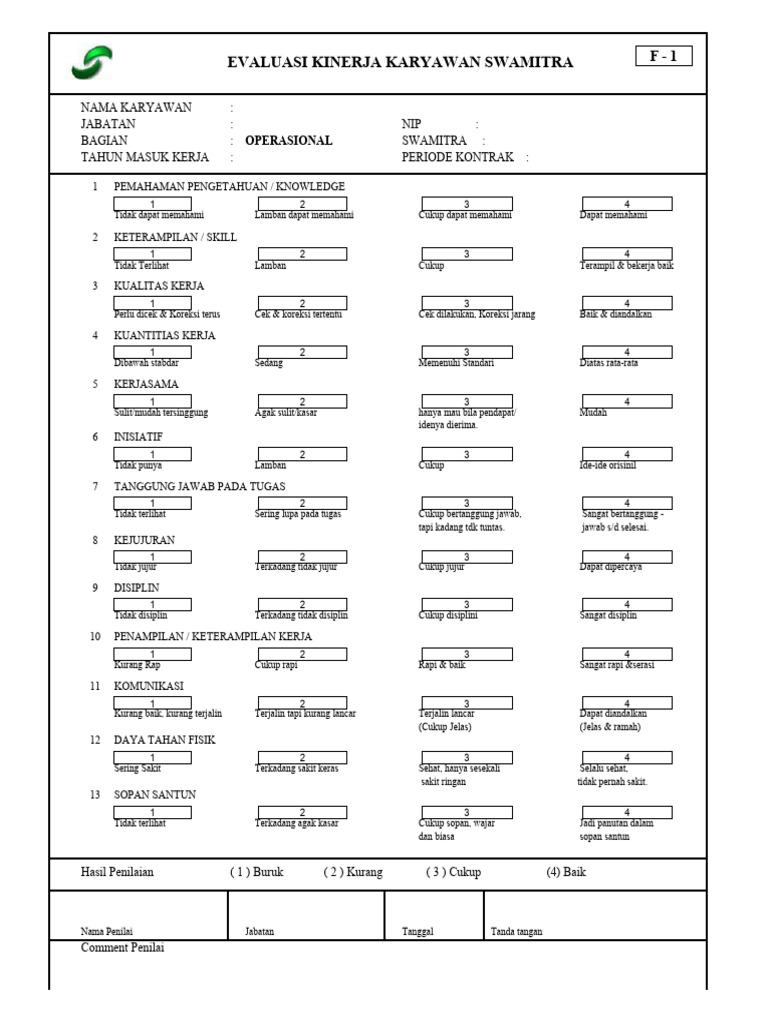 Form Evaluasi Kary - Ops | PDF
