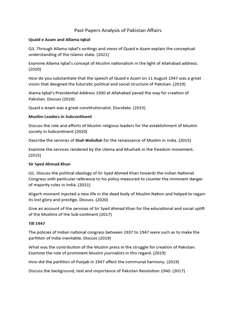Pak-Studies PMS Analysis | PDF | Pakistan | Muhammad Ali Jinnah