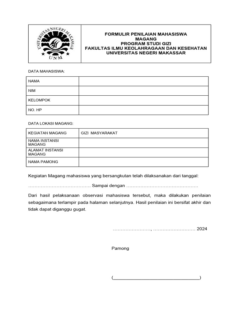 Form Penilaian Magang GKM | PDF