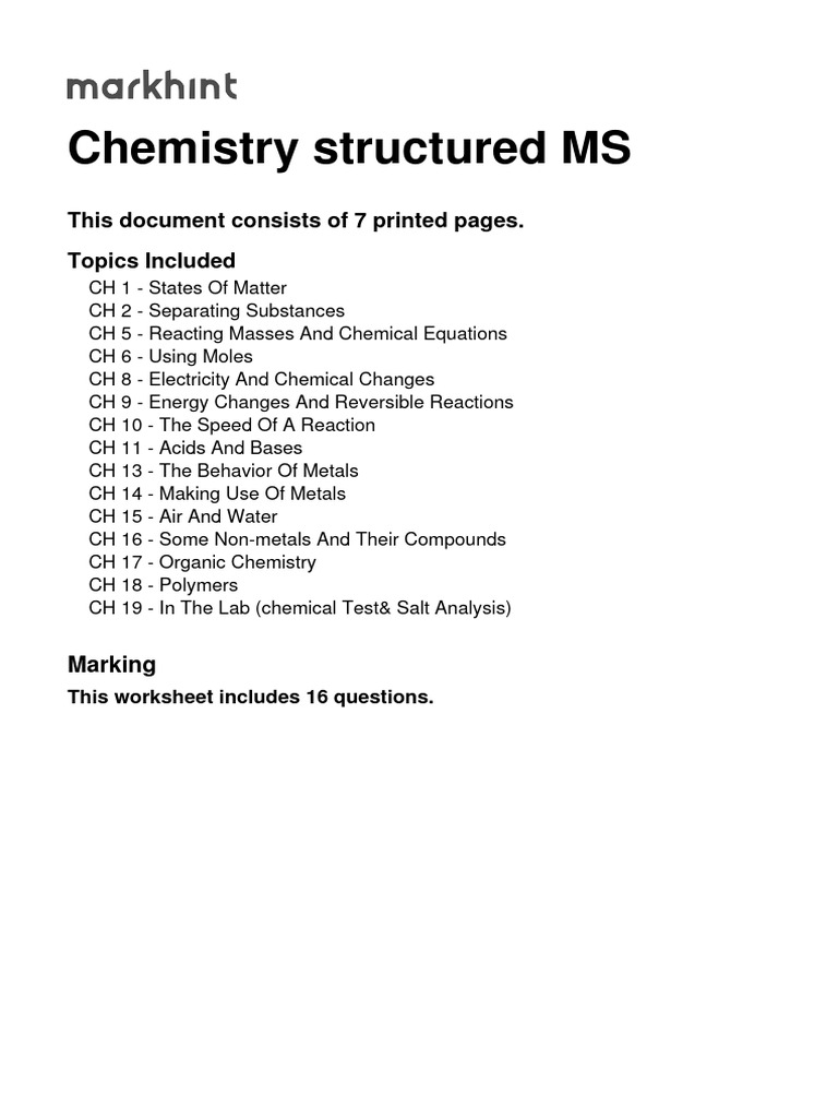 Chemistry Structured Ms | PDF